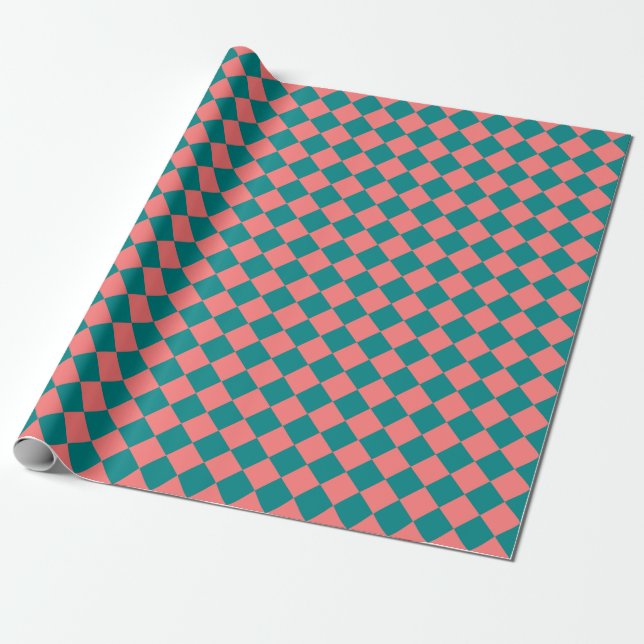rosa Cyan Schachbrett Diamond Pattern Geschenkpapier (Ungerollt)