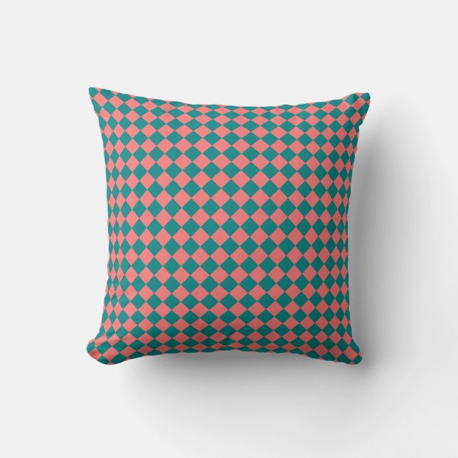 rosa Cyan Schachbrett Diamond Pattern Kissen (Vorderseite)