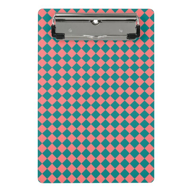 rosa Cyan Schachbrett Diamond Pattern Mini Klemmbrett (Vorderseite)