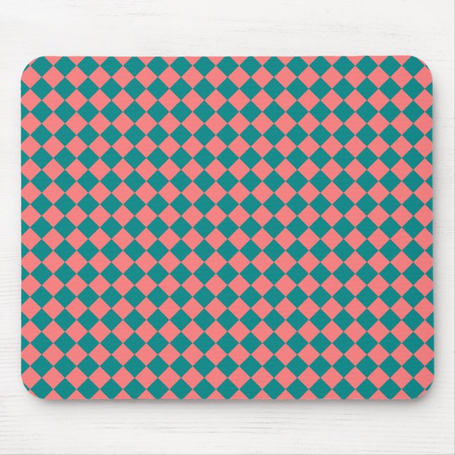 rosa Cyan Schachbrett Diamond Pattern Mousepad (Vorne)