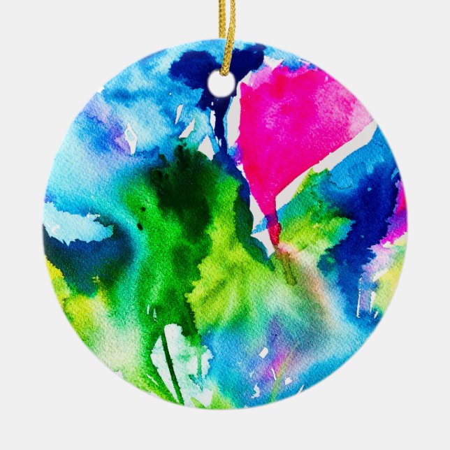 Rosa Cyclamen Blume abstrakte Wasserfarbe Keramik Ornament (Vorne)