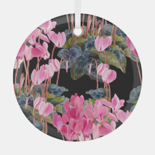 Rosa Cyclamen: Dunkle Aquarellfärbung Ornament Aus Glas