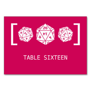 Rosa D20 Würfel-Gamer-Hochzeitskarte Tischnummer