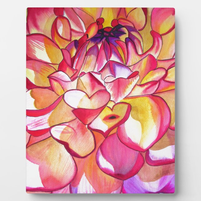 Rosa Dahlia Blume Aquarell Kunst Fotoplatte (Vorderseite)