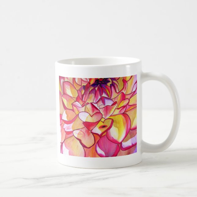 Rosa Dahlia Blume Aquarell Kunst Kaffeetasse (Rechts)