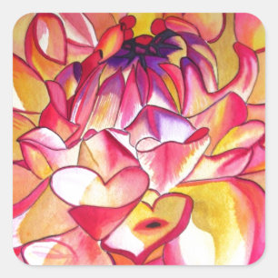Rosa Dahlia Blume Aquarell Kunst Quadratischer Aufkleber