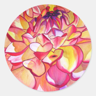 Rosa Dahlia Blume Aquarell Kunst Runder Aufkleber