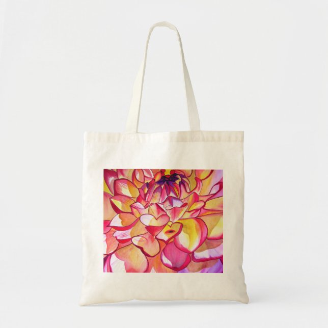 Rosa Dahlia Blume Aquarell Kunst Tragetasche (Vorne)