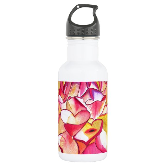 Rosa Dahlia Blume Aquarell Kunst Trinkflasche (Vorderseite)