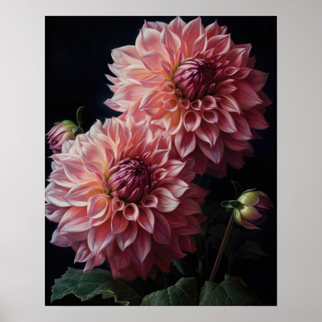 Rosa Dahlia Blume Art Print Poster (Vorne)