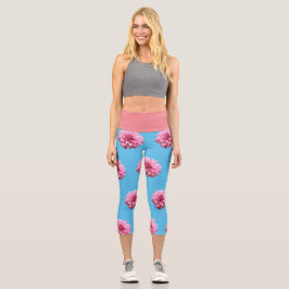 Rosa Dahlia-Blume Capri Leggings