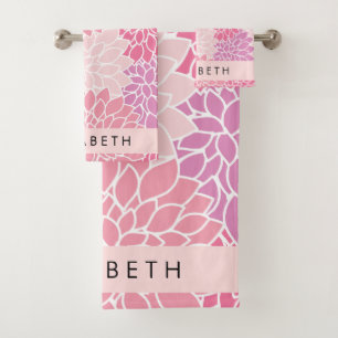 Rosa Dahlia-Blume, Muster der Blume, Ihr Name Badhandtuch Set