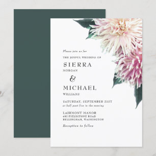 Rosa Dahlia Blumenwald Grüne Hochzeit Einladung
