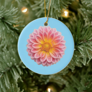 Rosa Dahlia- und Taubentropfen Keramik Ornament