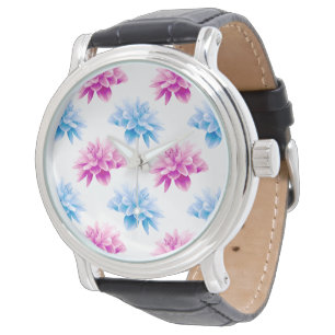 Rosa Dahlie, Blaue Dahlie, Blumenmuster, Blumen Armbanduhr
