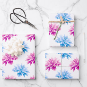 Rosa Dahlie, Blaue Dahlie, Blumenmuster, Blumen Geschenkpapier Set