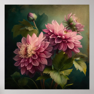 Rosa Dahlien Blumen Kunst Druck Poster