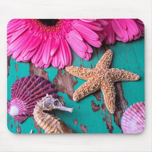 Rosa Daises und Seepferd mit Starfish Mousepad (Vorne)