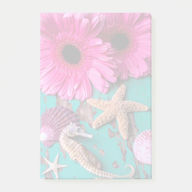 Rosa Daises und Seepferd mit Starfish Post-it Klebezettel (Vorderseite)