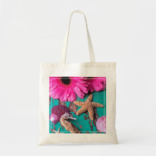 Rosa Daises und Seepferd mit Starfish Tragetasche
