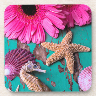 Rosa Daises und Seepferd mit Starfish Untersetzer