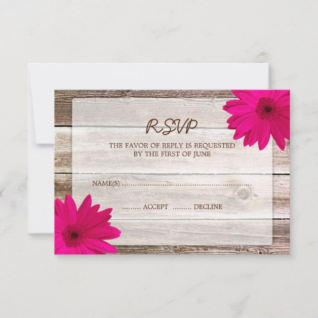 Rosa Daisy Barn Wood Wedding RSVP Response Card Karte (Vorderseite)
