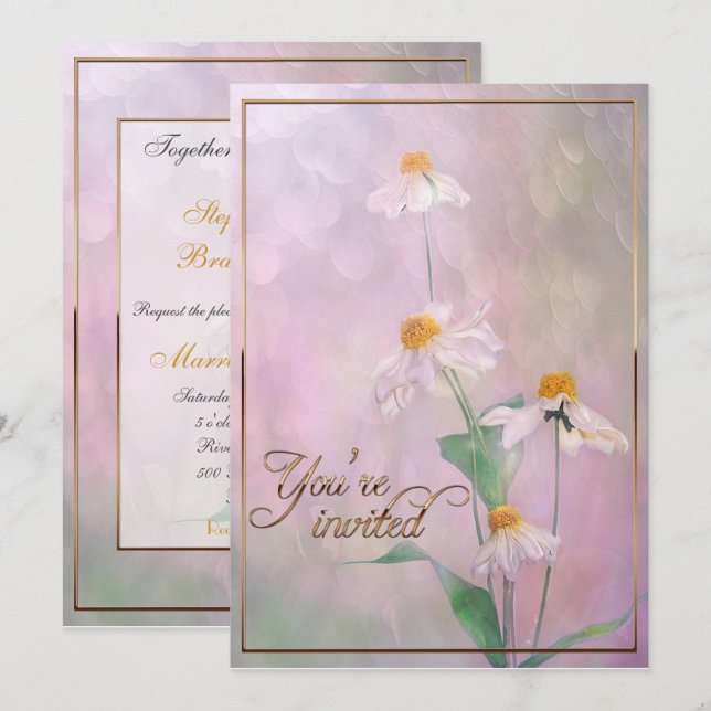 Rosa Daisy-Blume/Goldreinigung Einladung (Vorne/Hinten)