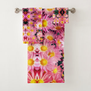 Rosa Daisy Blume und Hummelmuster Badhandtuch Set