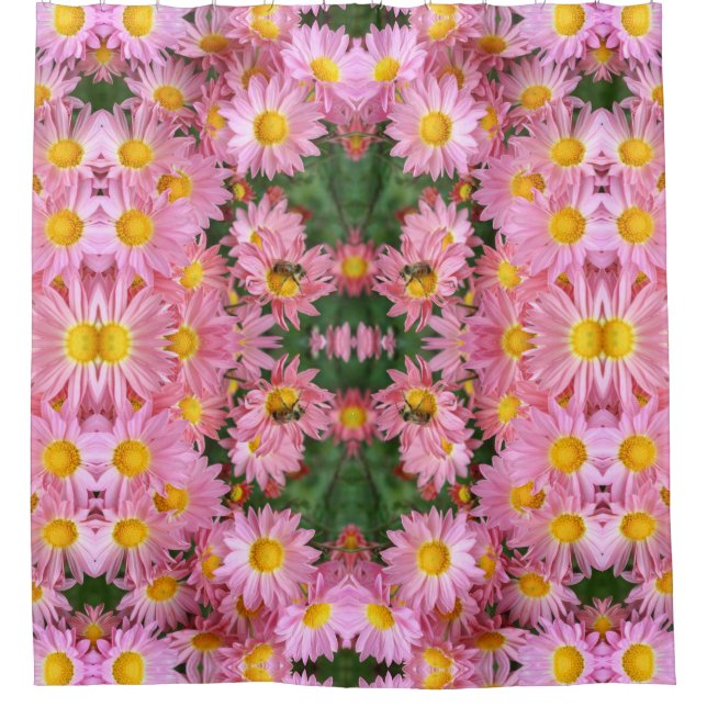 Rosa Daisy Blume und Hummelmuster Duschvorhang (Vorderseite)