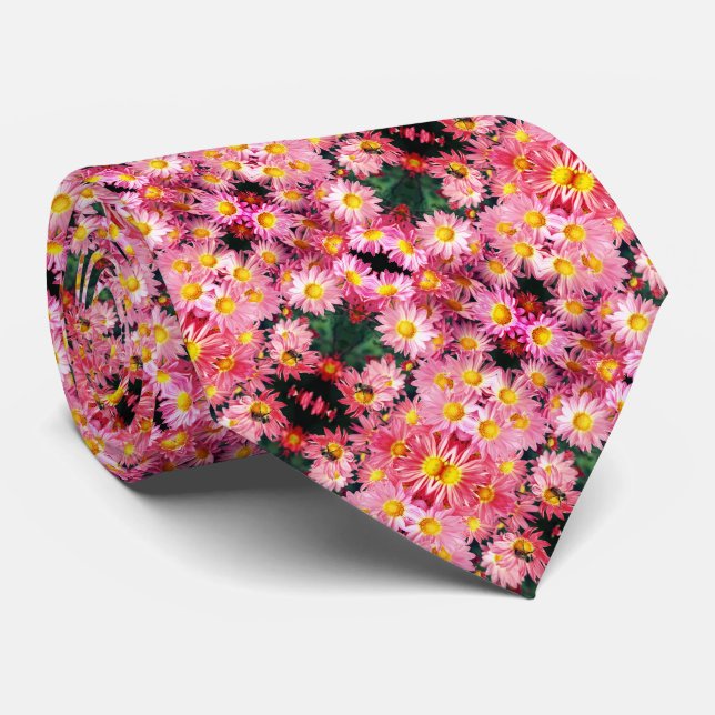 Rosa Daisy Blume und Hummelmuster Krawatte (Gerollt)