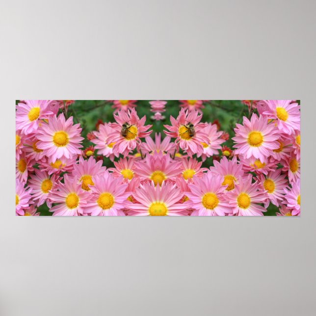 Rosa Daisy-Blume und Hummelspiegel Abstrakt Poster (Vorne)