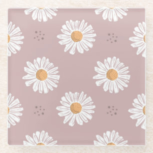Rosa Daisy: Blumenmuster wiederholt sich. Glasuntersetzer
