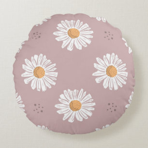 Rosa Daisy: Blumenmuster wiederholt sich. Rundes Kissen