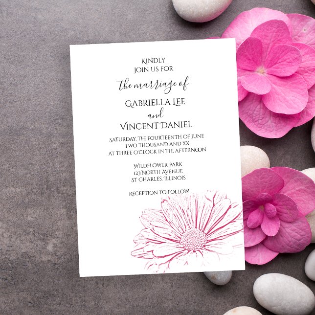 Rosa Daisy-Effekt Blumenzelleneinladung Einladung (The pretty Pink Daisy Effect Wedding Invitation is perfect for your garden party marriage ceremony.)