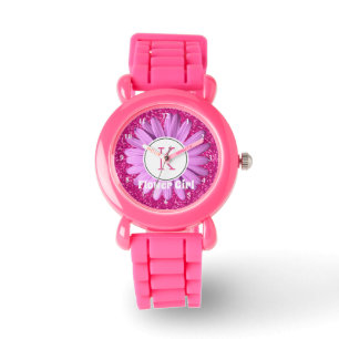 Rosa Daisy Flower Girl Glitzer Personalisiert Armbanduhr