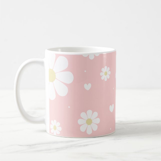 Rosa Daisy Frühlingsblumen Niedlich Kaffeetasse (Links)