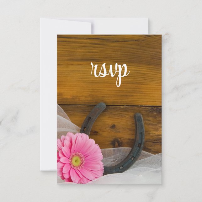 Rosa Daisy Horseshoe Country Wedding RSVP Card (Vorderseite)