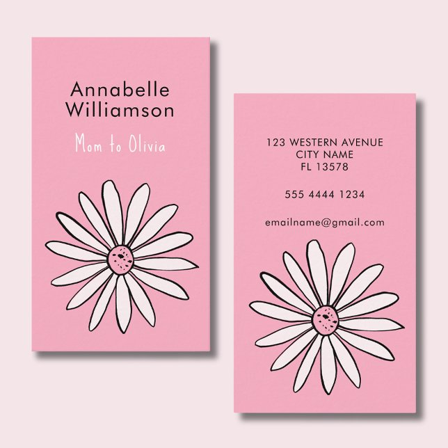 Rosa Daisy-Mommy-Visitenkarte Visitenkarte (Mommy calling card with cute daisy & pink background. Perfect for playdates & parent networking.)