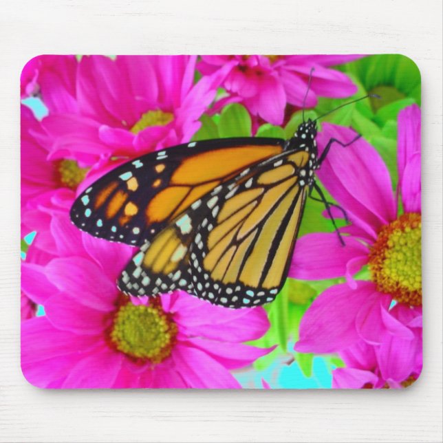 Rosa Daisy und Monarch-Schmetterling-Mousepad Mousepad (Vorne)