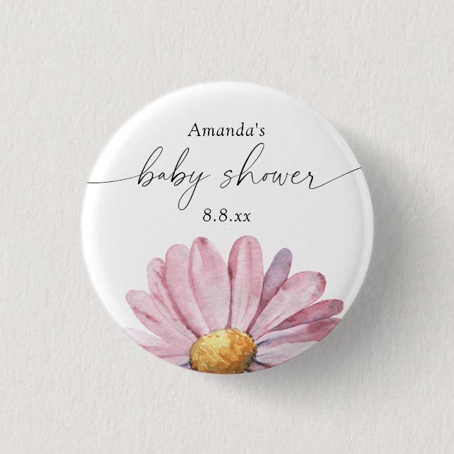 Rosa Daisy Wildblume - Babydusche Button (Vorderseite)