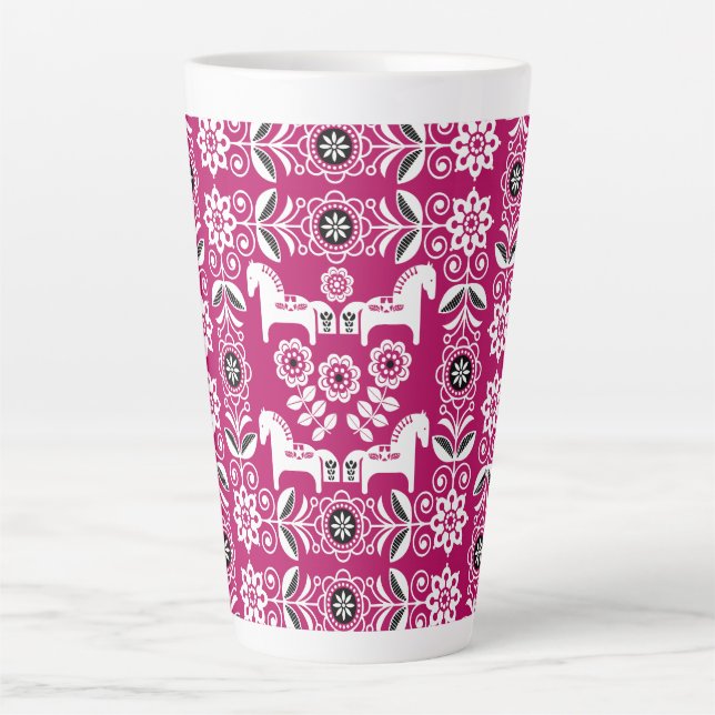 Rosa Dala Schwedisches Pferdemuster Milchtasse (Vorderseite)