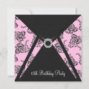 Rosa Damask 15. Geburtstagsparty Einladung