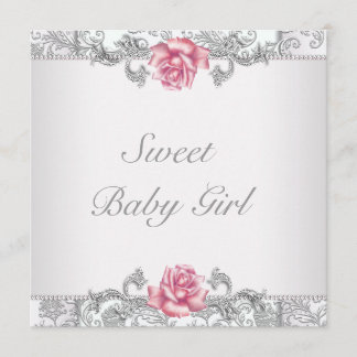 Rosa Damask Baby Girl Dusche Einladung