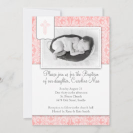 Rosa Damask Baby Girl Taufe Einladung