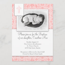 Rosa Damask Baby Girl Taufe Einladung