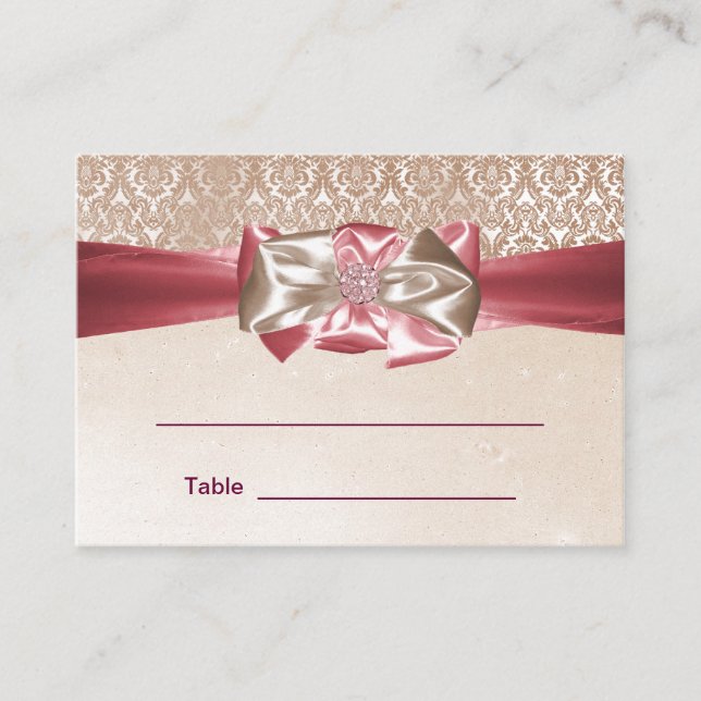 Rosa Damask Bat Mitzvah Empfang Tischkarten Platzkarte (Vorderseite)