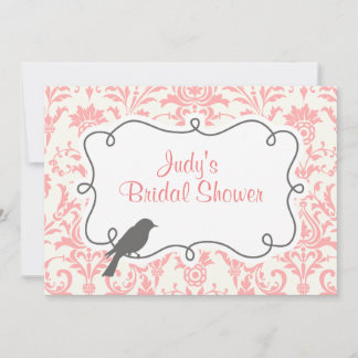 Rosa Damask & Bird Bridal Dusche Einladungskarte