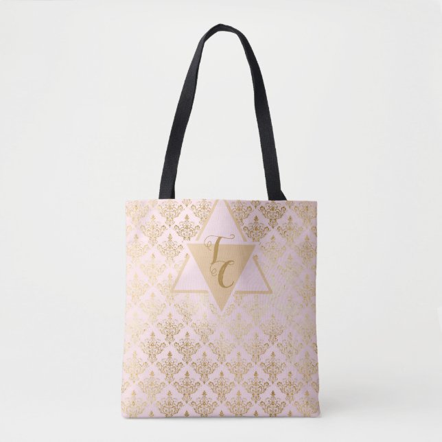 Rosa Damask Elegante Monogramm-Tasche Tasche (Vorderseite)
