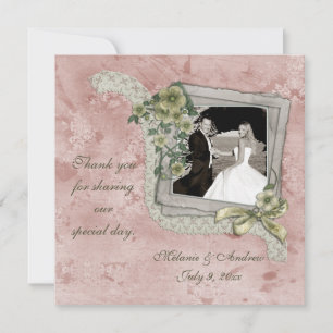 Rosa Damask Frame Foto-Karte Dankeskarte