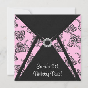 Rosa Damask Girls 10. Geburtstagsparty Einladung